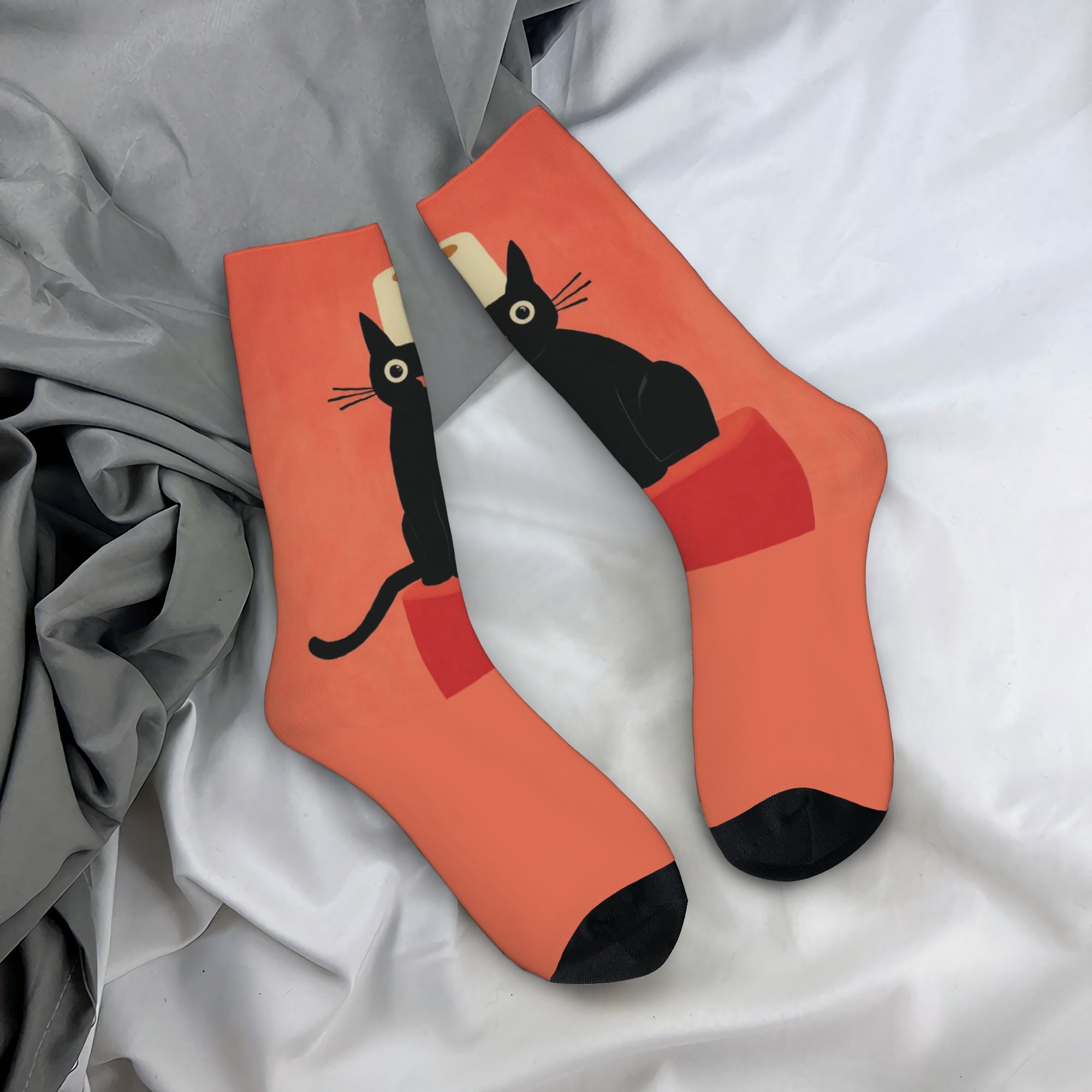 Dress Sock Men - Custom Black Cat with Toilet Paper