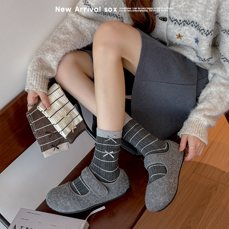 Bowknot Striped Slouchy Mid-Ca - Boot Sock Slouchy 评论和价格
