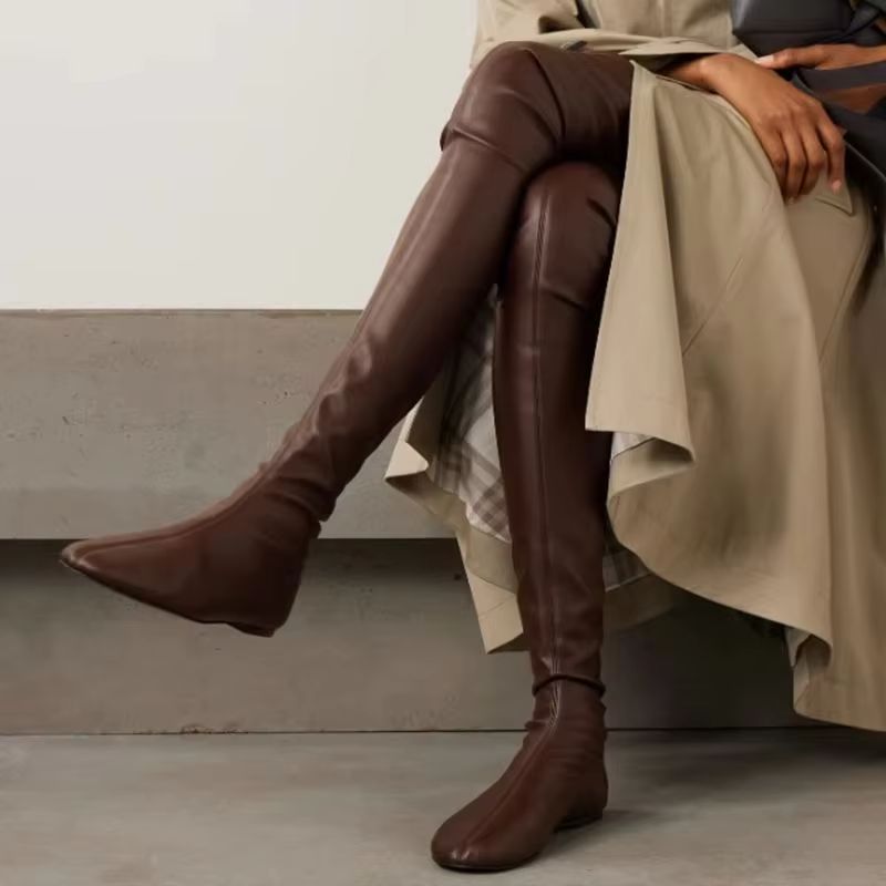 Brown Soft Stretch Faux Leathe - Boot Sock Slouchy 评论和价格