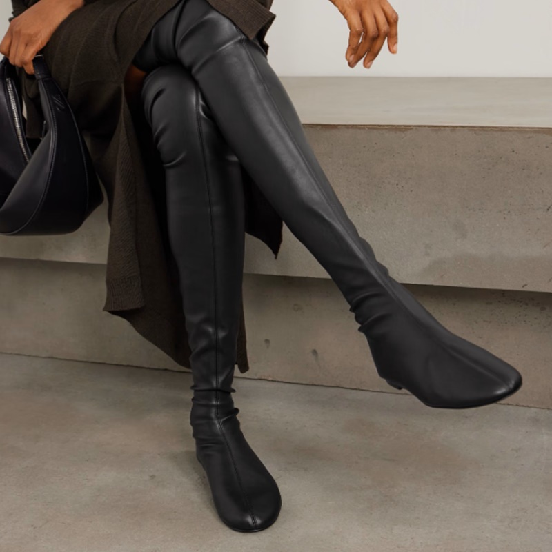 Brown Soft Stretch Faux Leathe - Boot Sock Slouchy 评论和价格