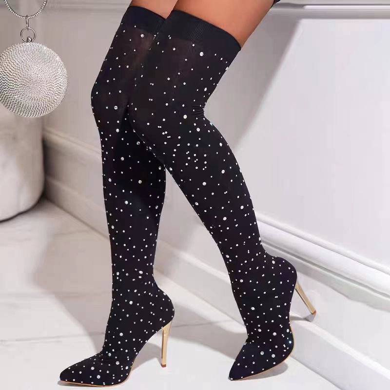 Rhinestone Slim Leg Stretch So - Knee High Sock Women 评论和价格
