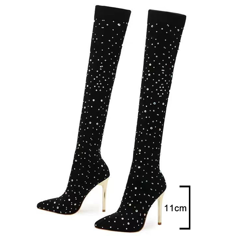Rhinestone Slim Leg Stretch So - Knee High Sock Women 评论和价格