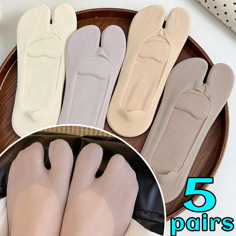 1/5pairs Women Ice Silk Tabi S - Toe Sock Split 评论和价格